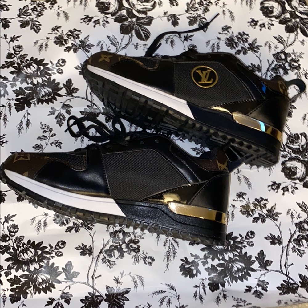 Brown and black sneakers